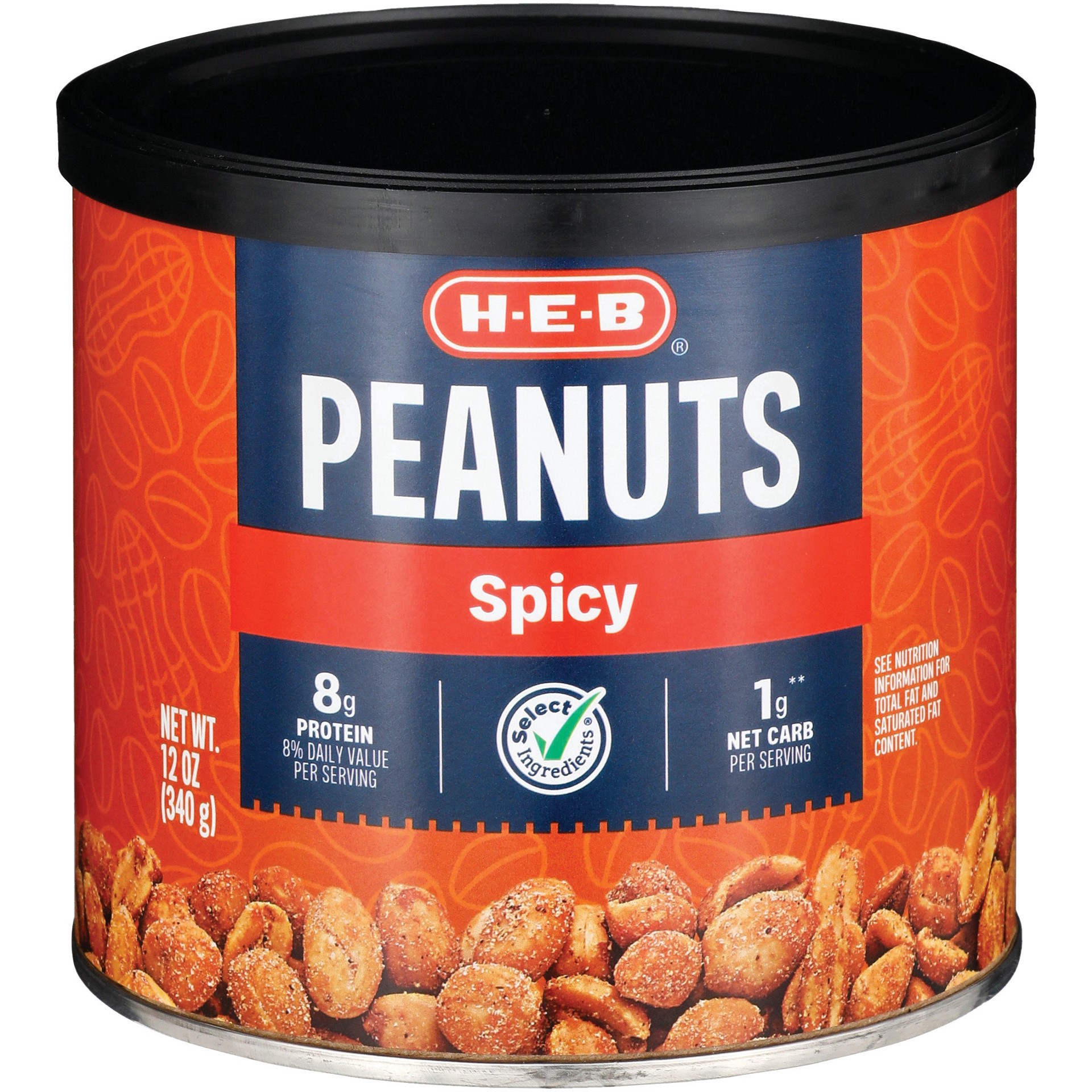slide 1 of 1, H-E-B Spicy Peanuts, 12 oz