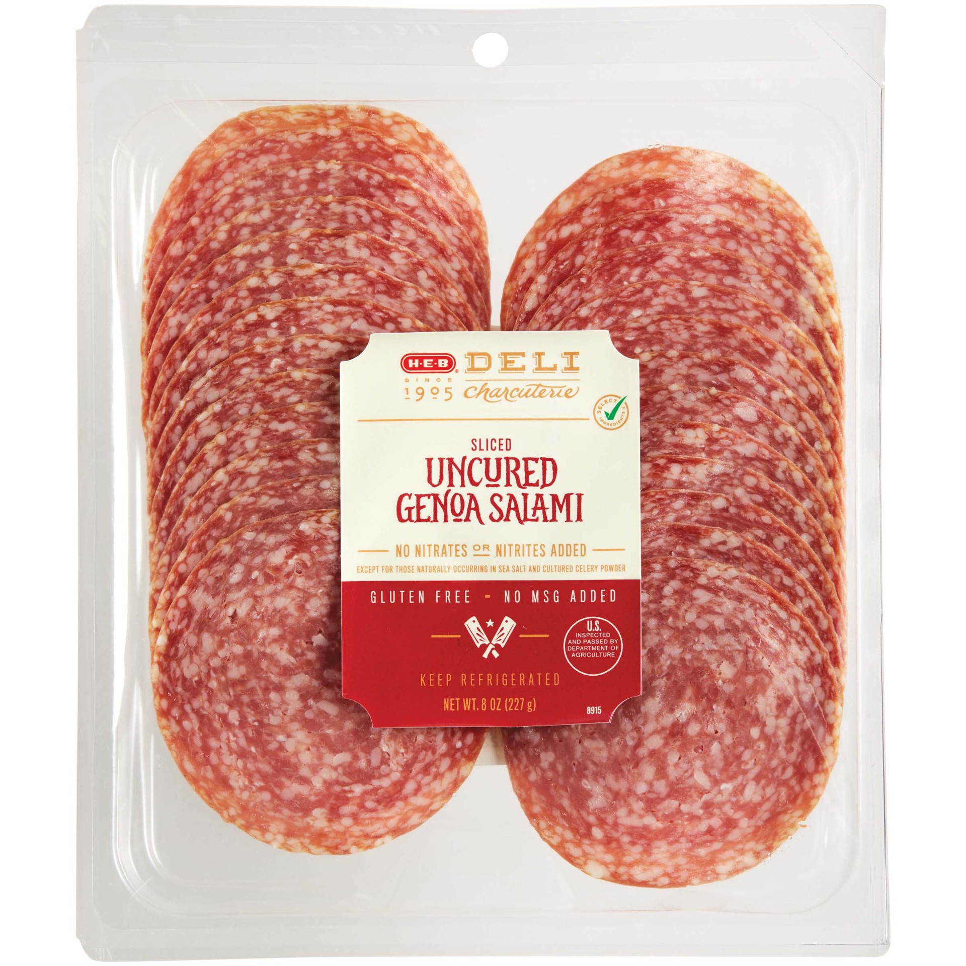 slide 1 of 1, H-E-B Deli Sliced Uncured Genoa Salami, 8 oz