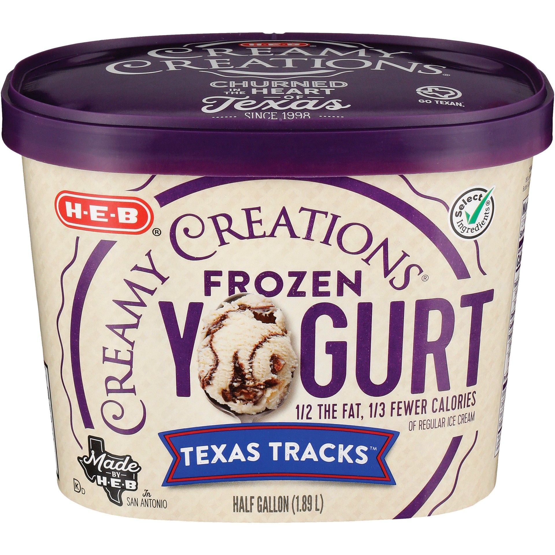 slide 1 of 1, H-E-B Creamy Creations Texas Tracks Frozen Yogurt, 1/2 gal