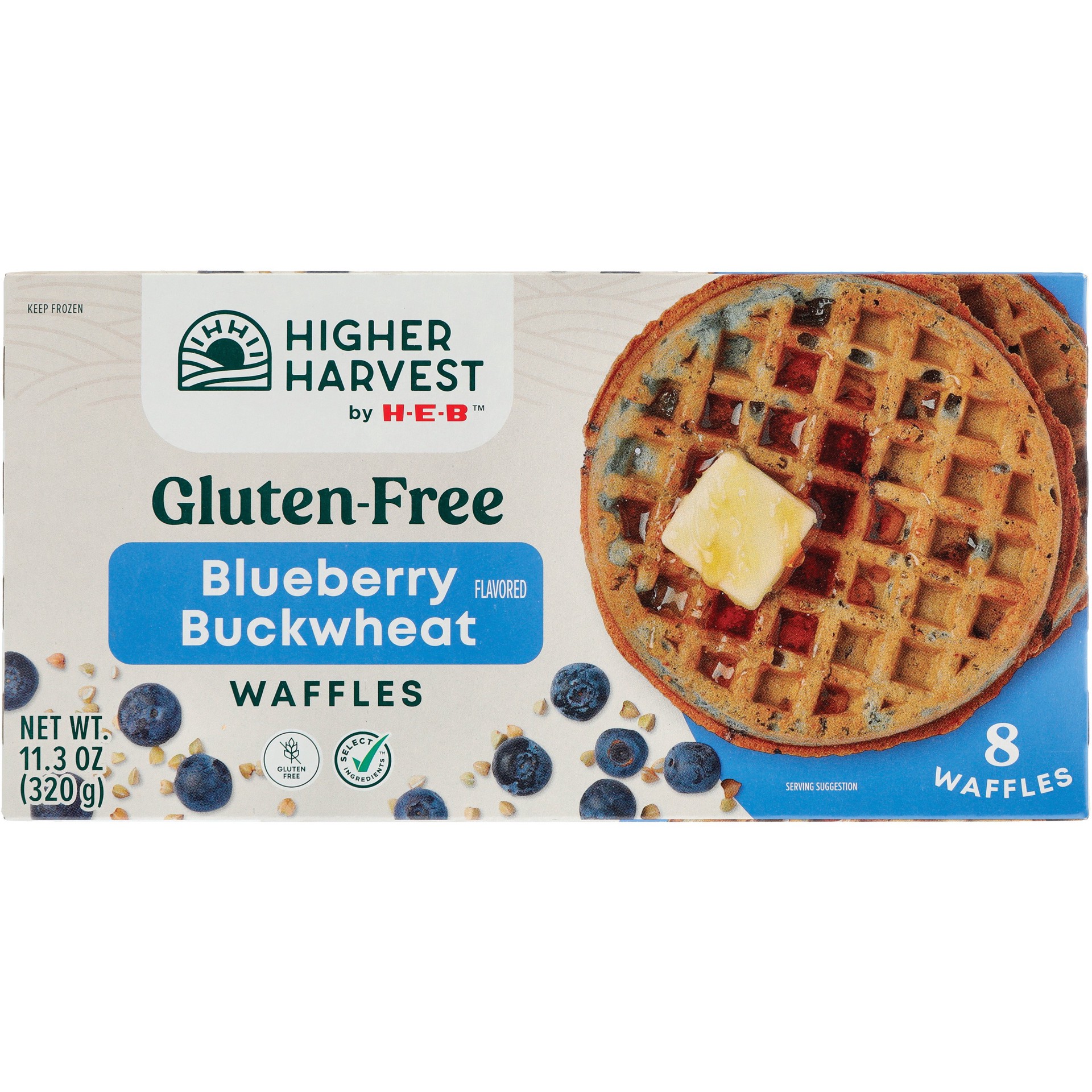 slide 1 of 1, Higher Harvest by H-E-B Gluten Free Frozen Waffles – Blueberry Buckwheat, 8 ct