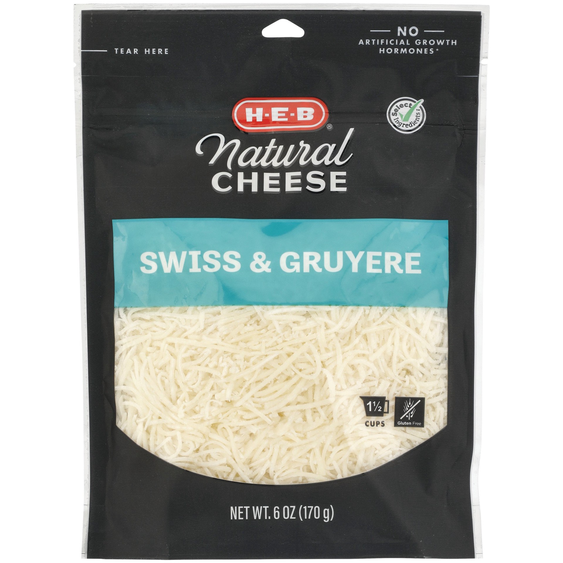 slide 1 of 1, H-E-B Swiss & Gruyere Shredded Cheese, 6 oz