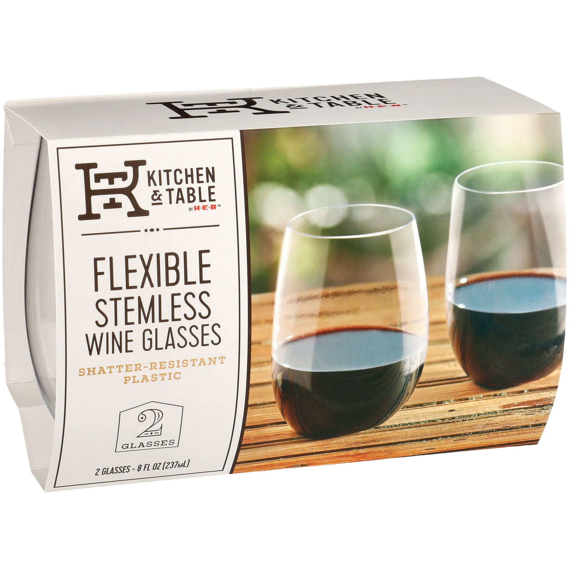 slide 1 of 1, Kitchen & Table by H-E-B 2 Flexible Stemless Wine Glasses, 8 oz