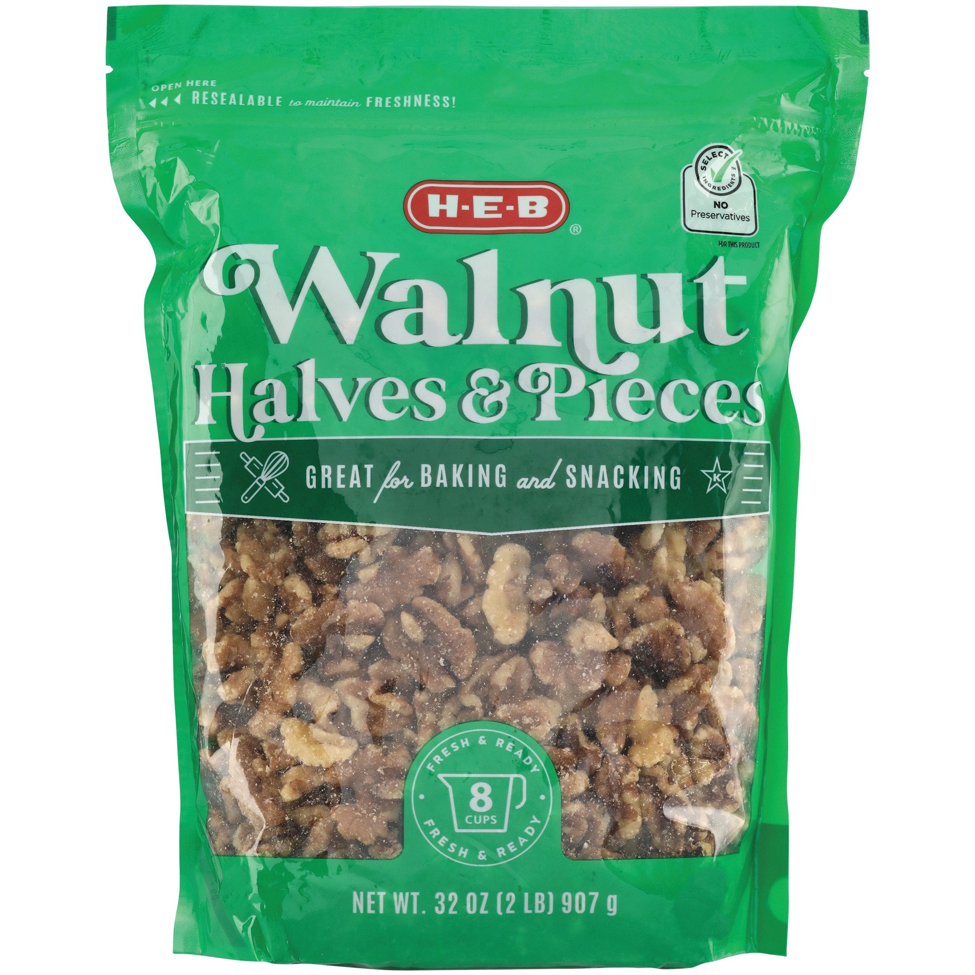 slide 1 of 1, H-E-B Walnut Halves & Pieces, 32 oz