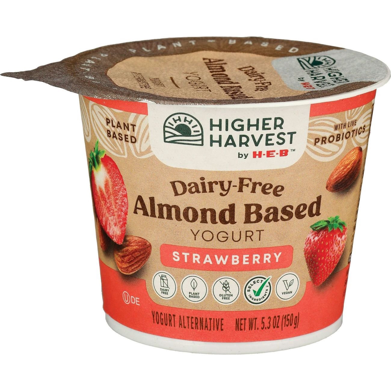 slide 1 of 1, Higher Harvest by H-E-B Dairy Free Almond-Based Yogurt – Strawberry, 5.3 oz