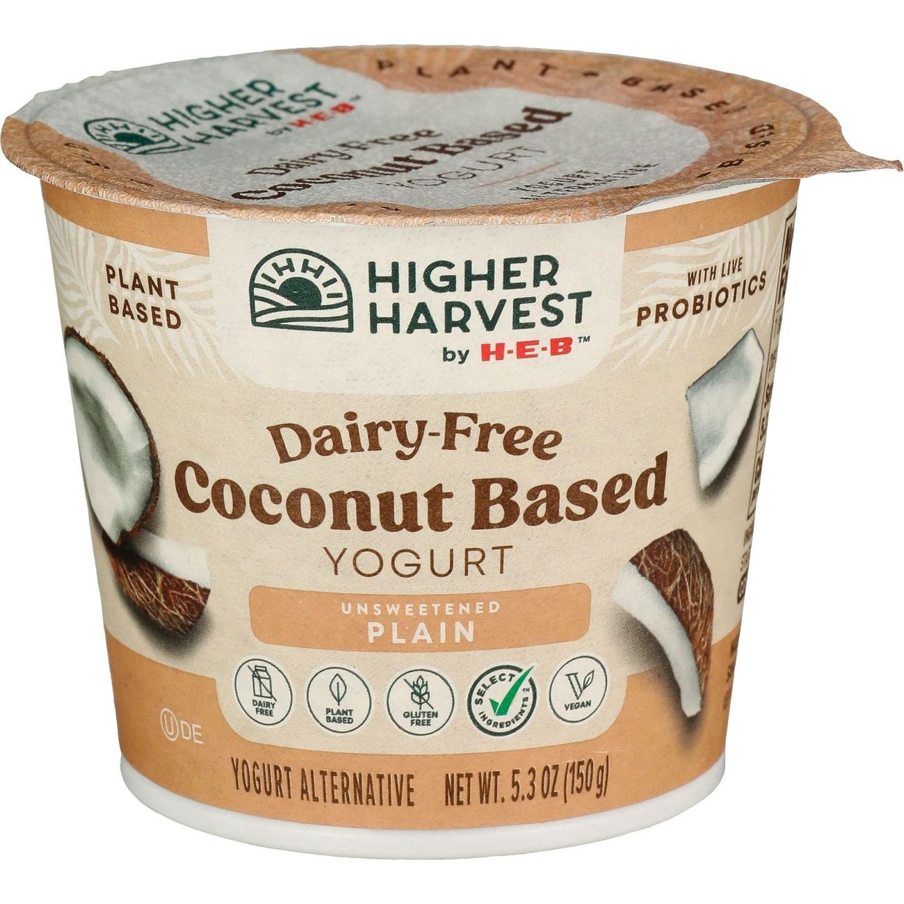 slide 1 of 1, Higher Harvest by H-E-B Dairy Free Coconut-Based Yogurt – Unsweetened Plain, 5.3 oz