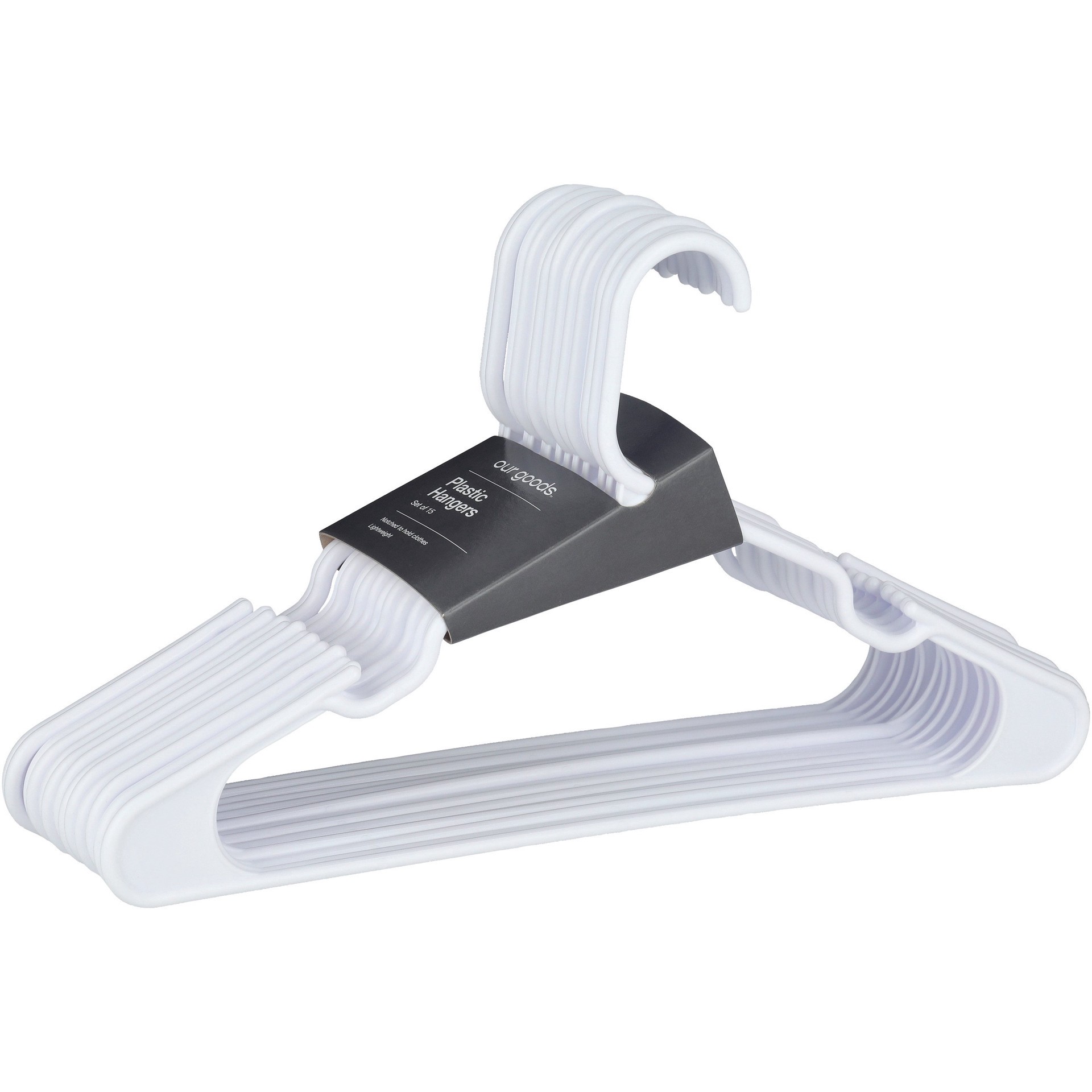 slide 1 of 1, our goods Notched Plastic Hangers - White, 15 ct