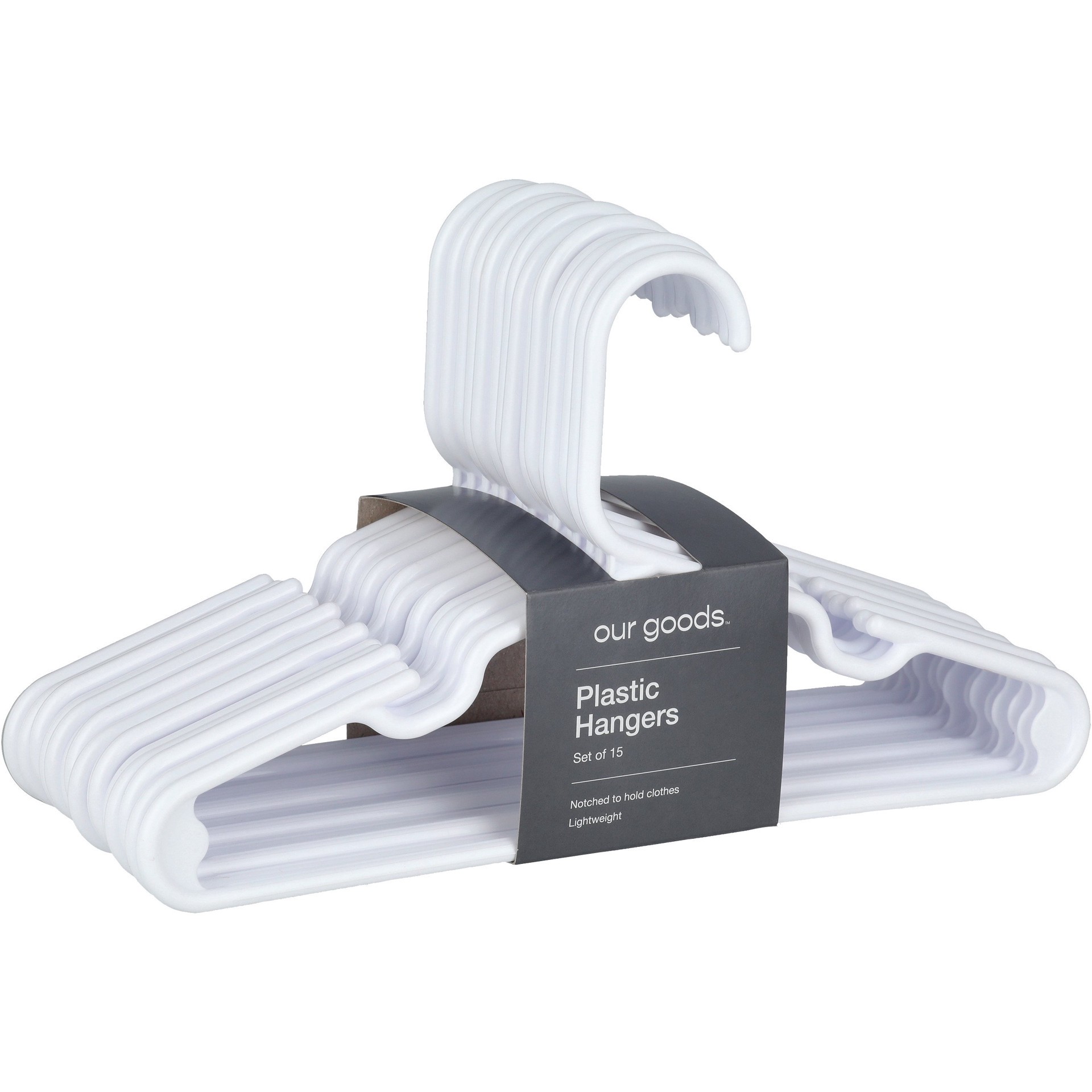 slide 1 of 1, our goods Notched Plastic Kids Hangers - White, 15 ct