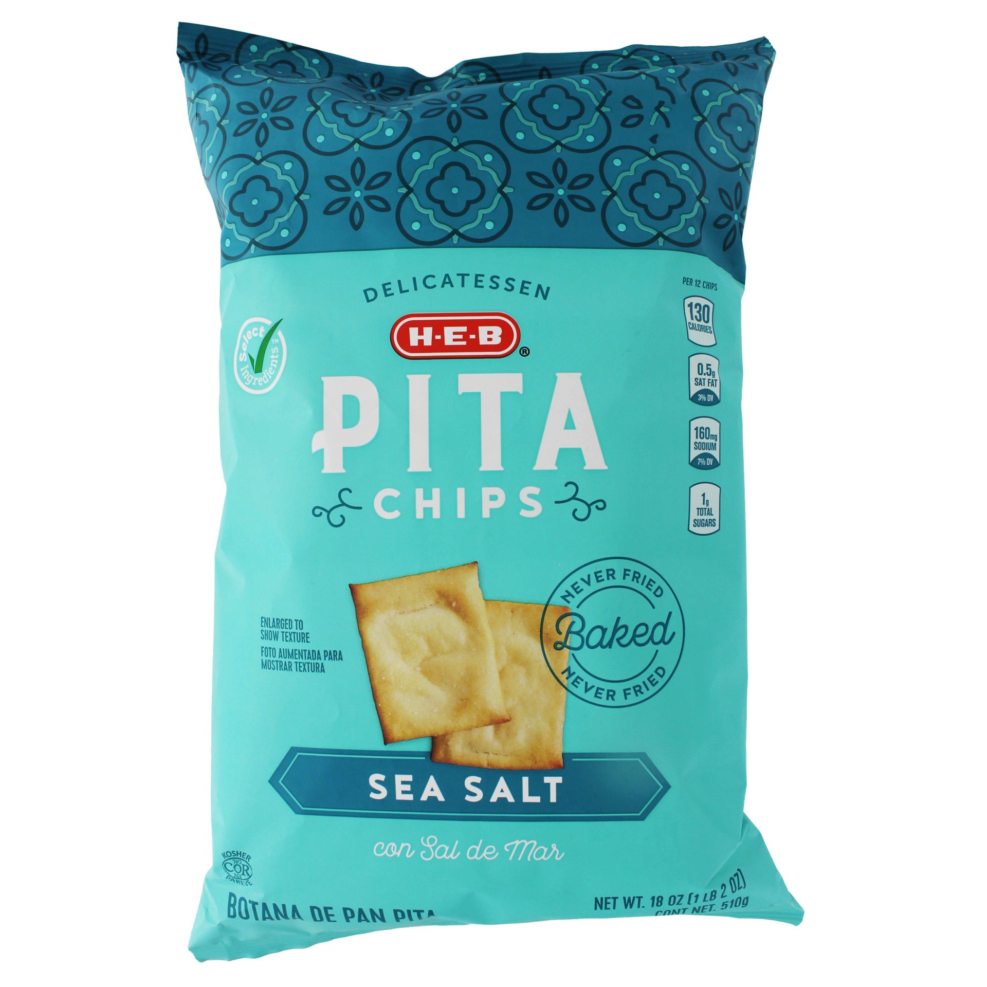 slide 1 of 1, H-E-B Sea Salt Pita Chips, 18 oz