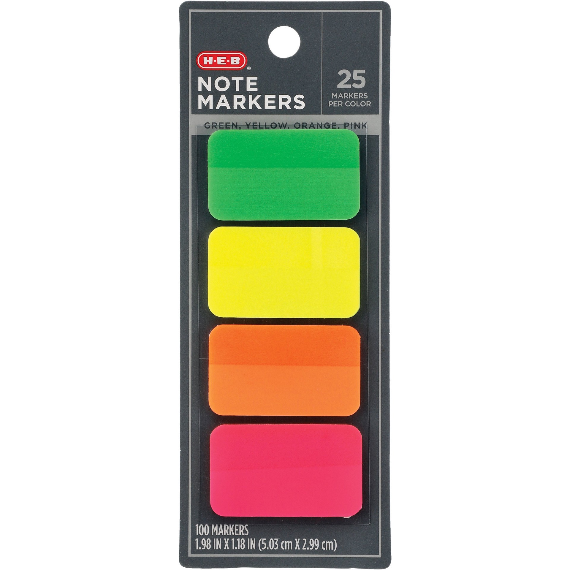 slide 1 of 1, H-E-B Large Note Markers - Neon, 100 ct