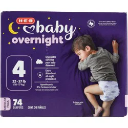 H-E-B Baby Medium Pack Overnight Diapers – Size 4