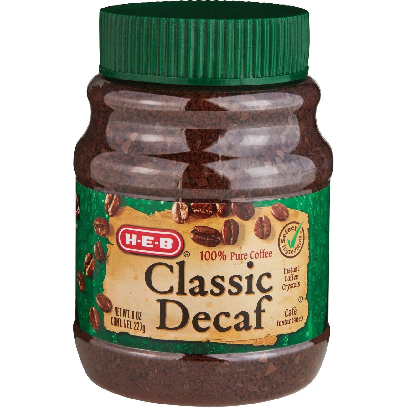 slide 1 of 1, H-E-B Classic Decaf Instant Coffee, 8 oz