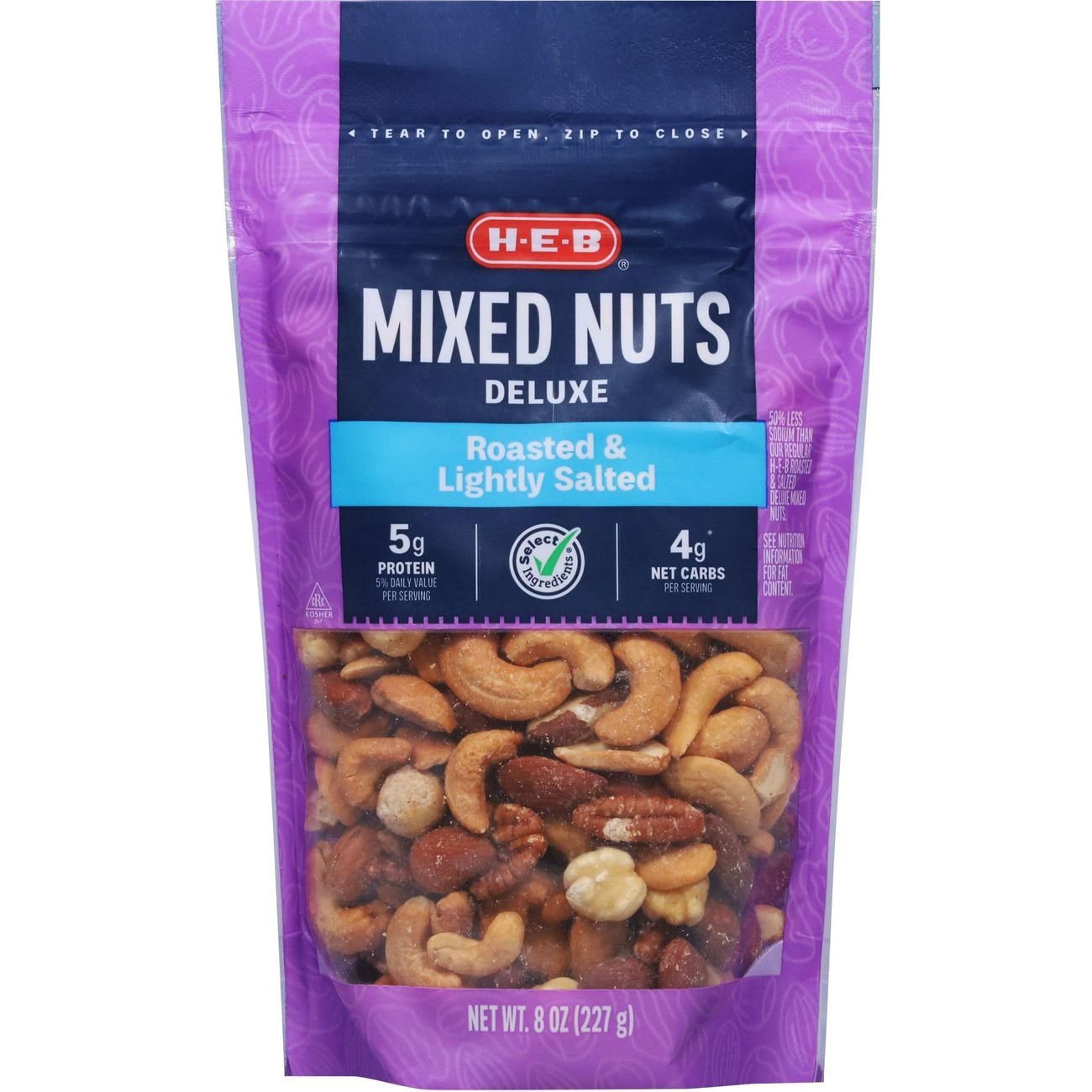 slide 1 of 1, H-E-B Deluxe Lightly Salted Roasted Mixed Nuts, 8 oz