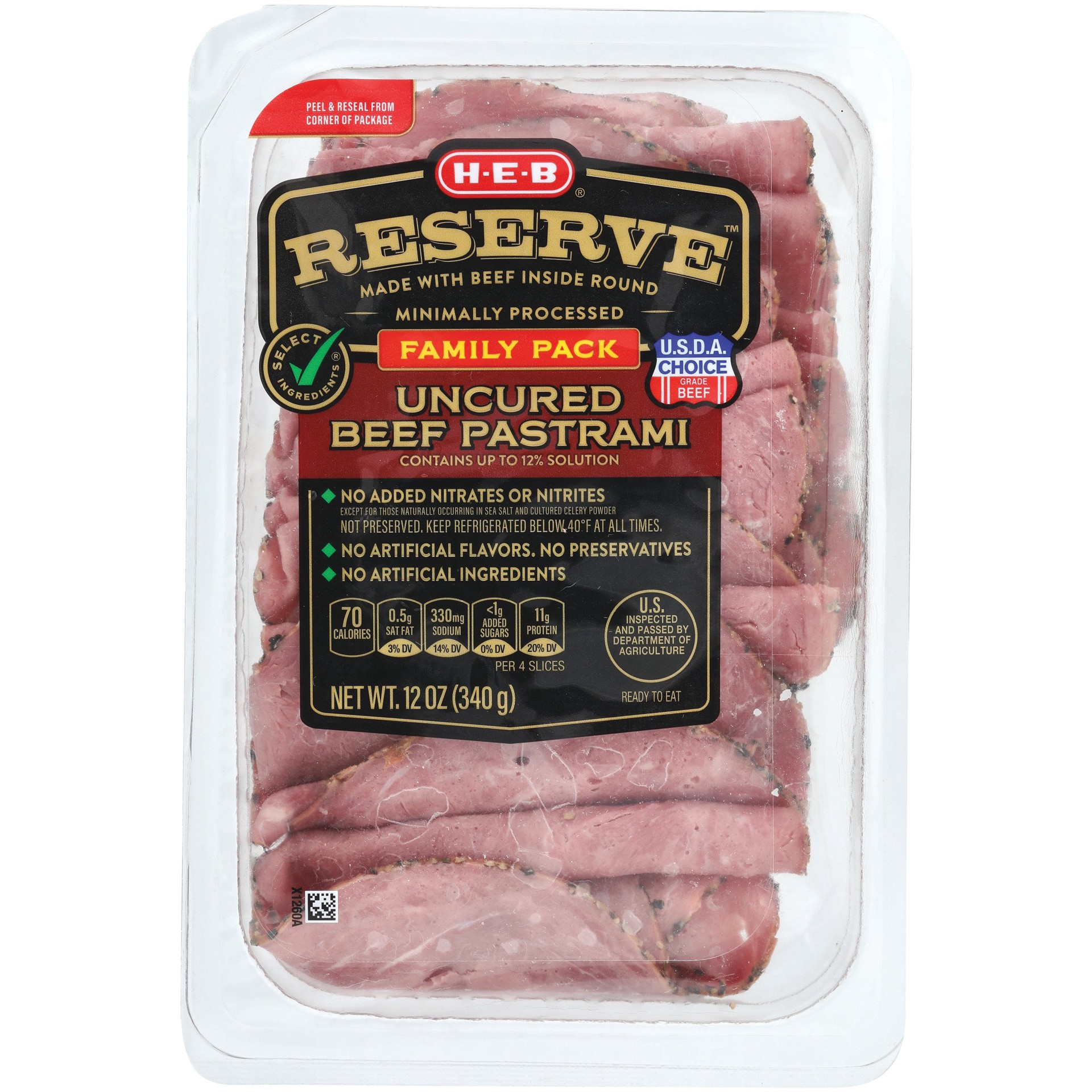 slide 1 of 1, H-E-B Reserve Angus Beef Pastrami Lunch Meat - Family Pack, 12 oz