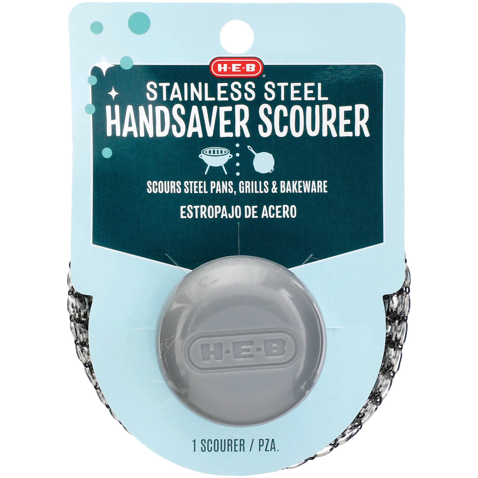 slide 1 of 1, H-E-B Stainless Steel Handsaver Scourer, 3.5 in x 4 in