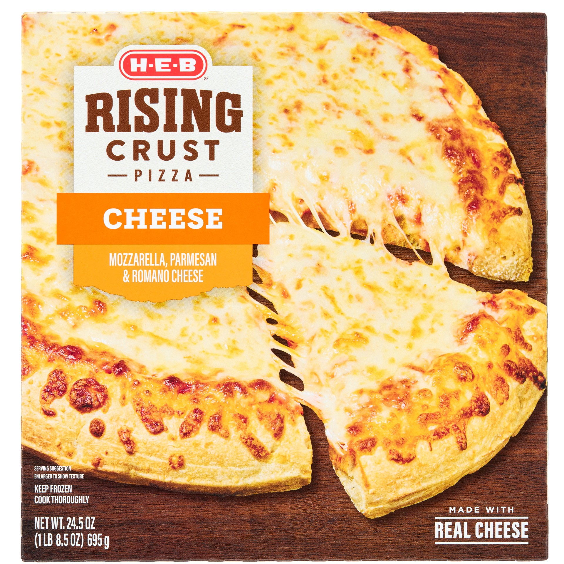 slide 1 of 1, H-E-B Cheese Rising Crust Frozen Pizza, 24.5 oz