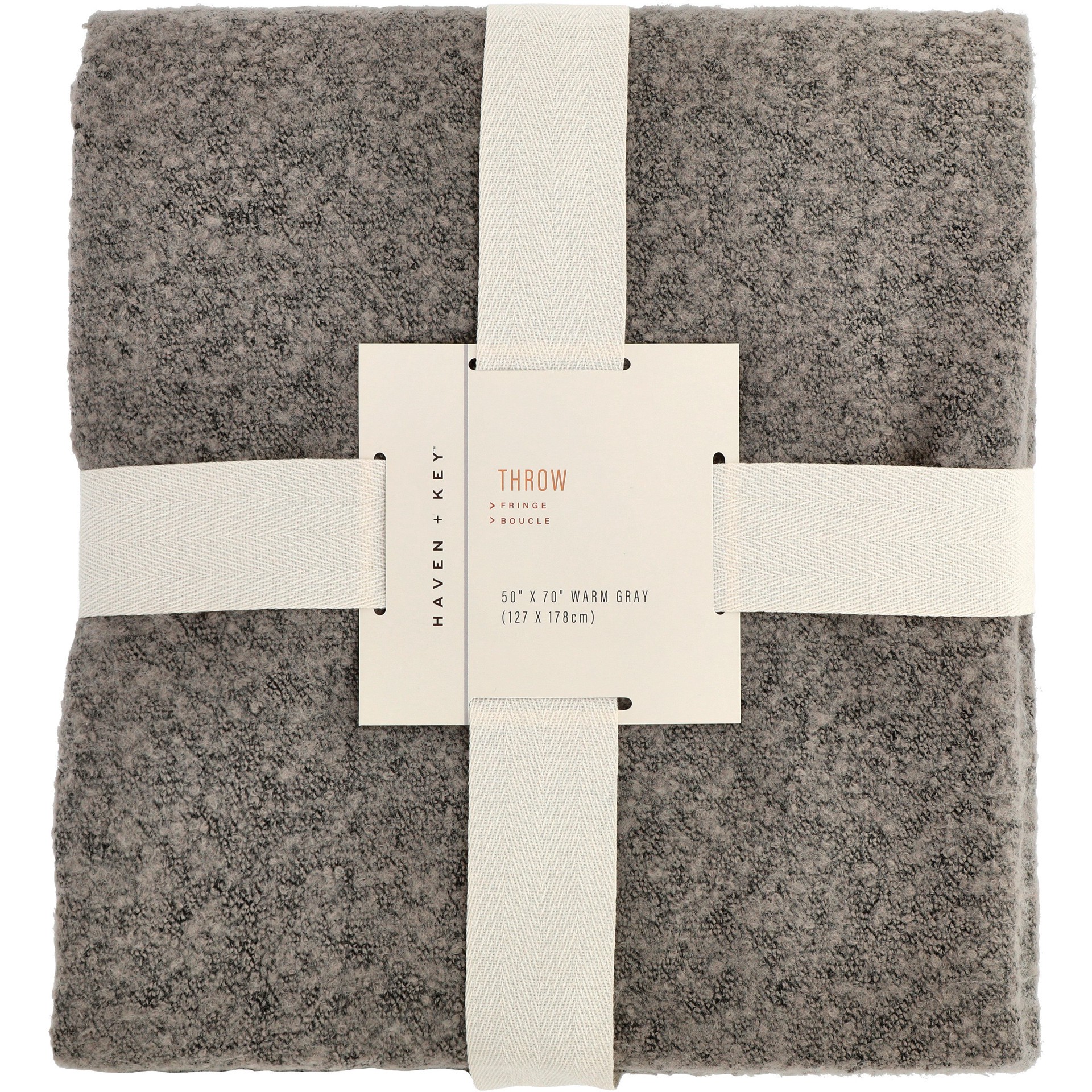 slide 1 of 1, Haven + Key Boucle Throw Blanket with Fringe - Warm Gray, 50 ft x 70 ft