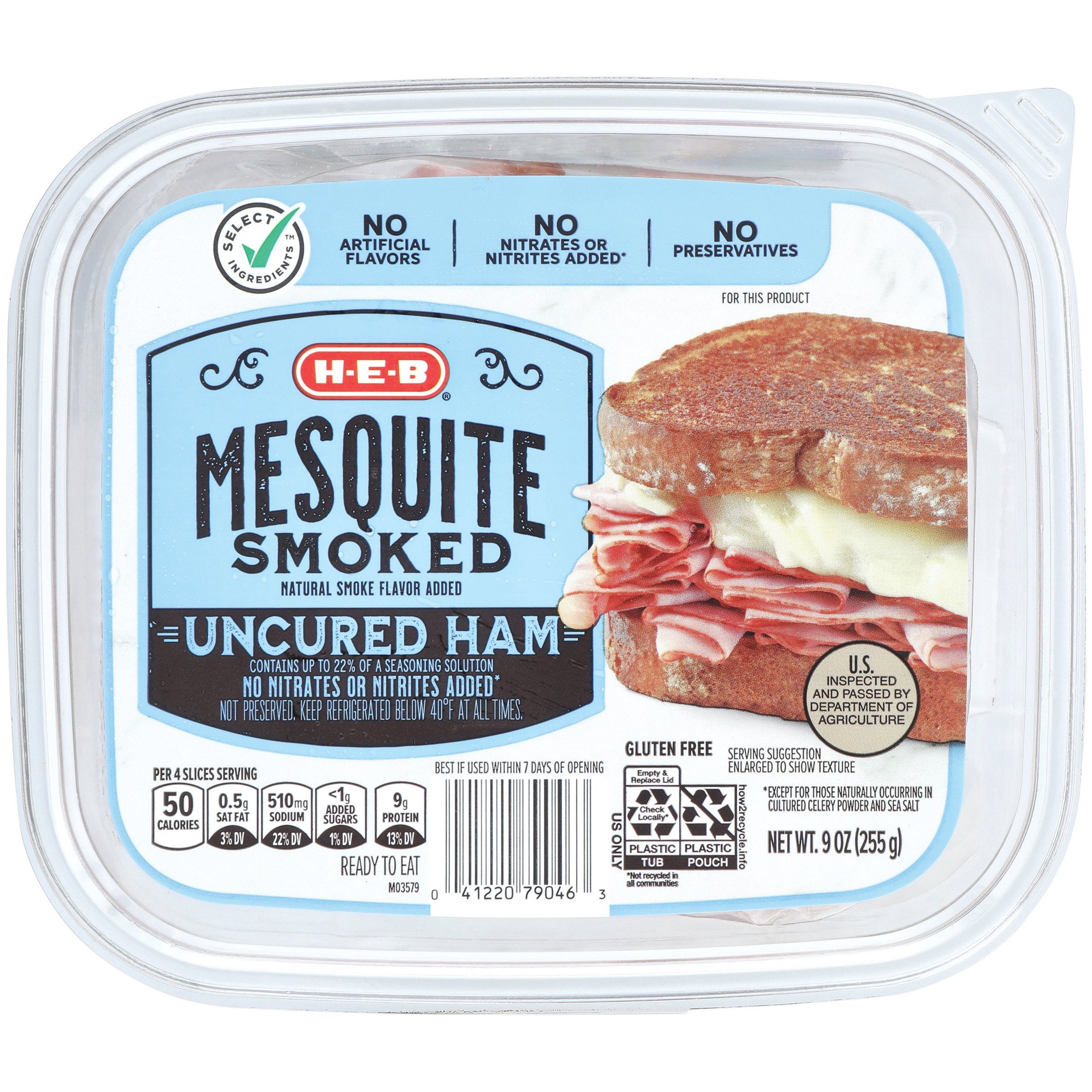 slide 1 of 1, H-E-B Mesquite-Smoked Ham Lunch Meat, 9 oz