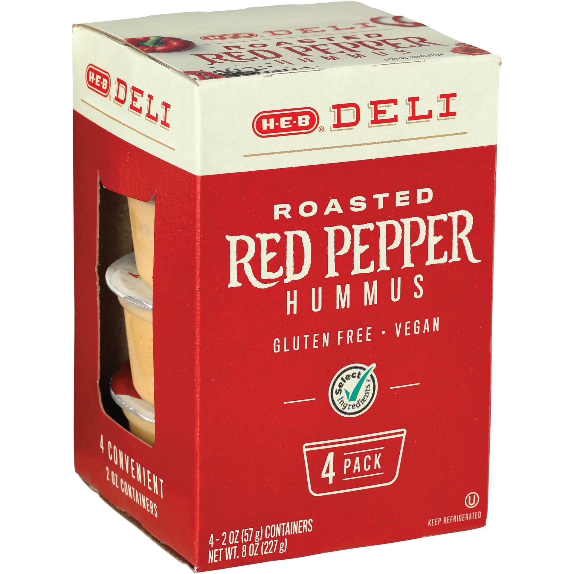 slide 1 of 1, H-E-B Deli Snack Pack - Roasted Red Pepper Hummus, 4 ct