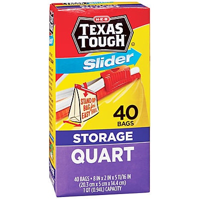 slide 1 of 1, H-E-B Texas Tough Slider Quart Storage Bags, 40 ct