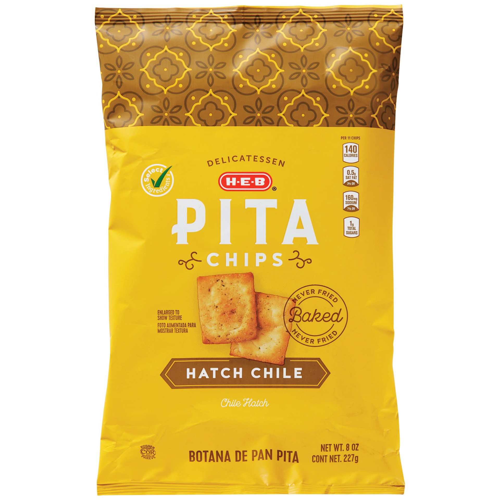 slide 1 of 1, H-E-B Hatch Chile Pita Chips, 8 oz