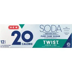 H-E-B 20 Calorie Pure Cane Sugar Twist Lemon Lime Soda 12 pk Cans