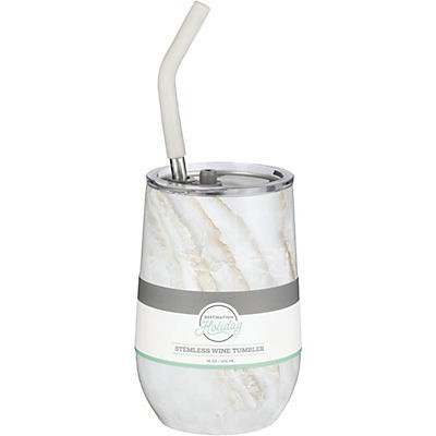 Destination Holiday Tumbler with Handle & Straw - White Marble