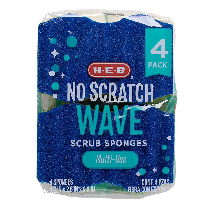 slide 1 of 1, H-E-B No Scratch Wave Scrubber Sponge, 4 ct
