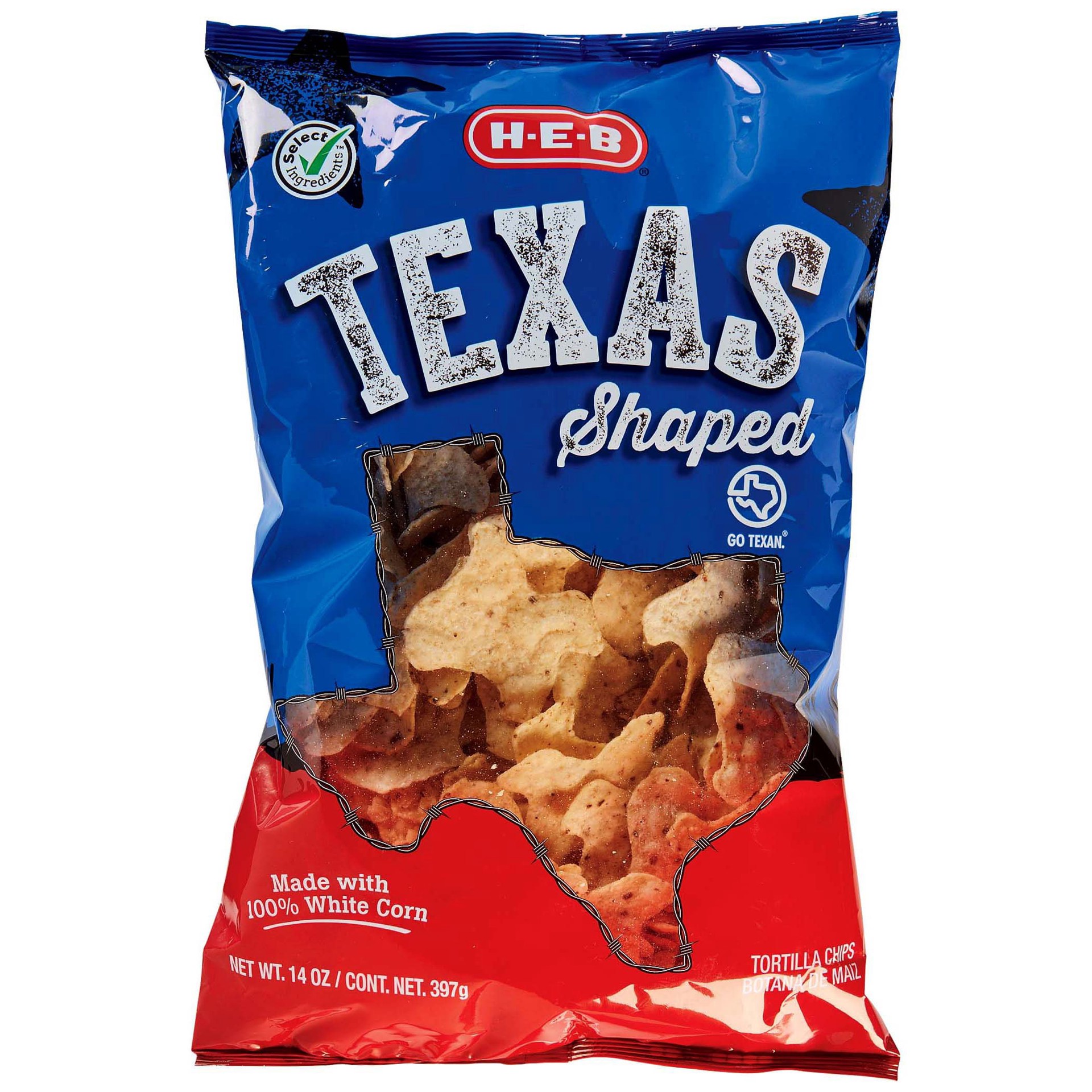 slide 1 of 1, H-E-B Texas-Shaped White Corn Tortilla Chips, 14 oz
