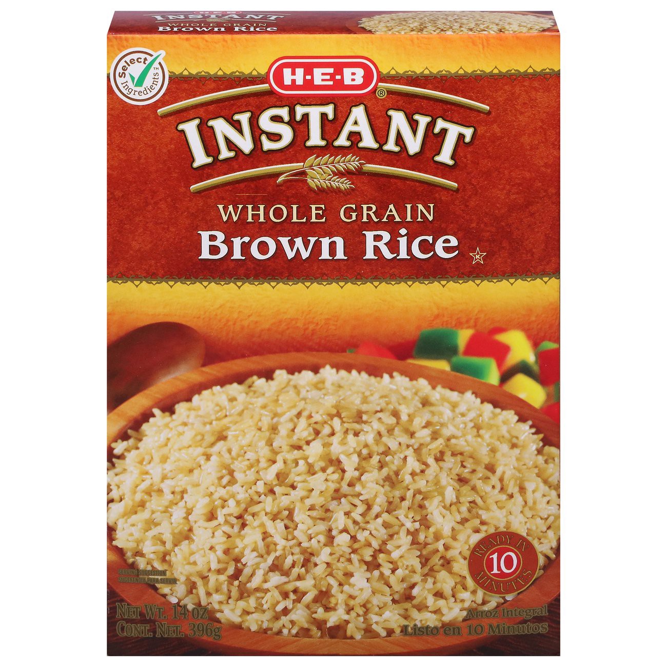 slide 1 of 1, H-E-B Instant Whole Grain Brown Rice, 14 oz