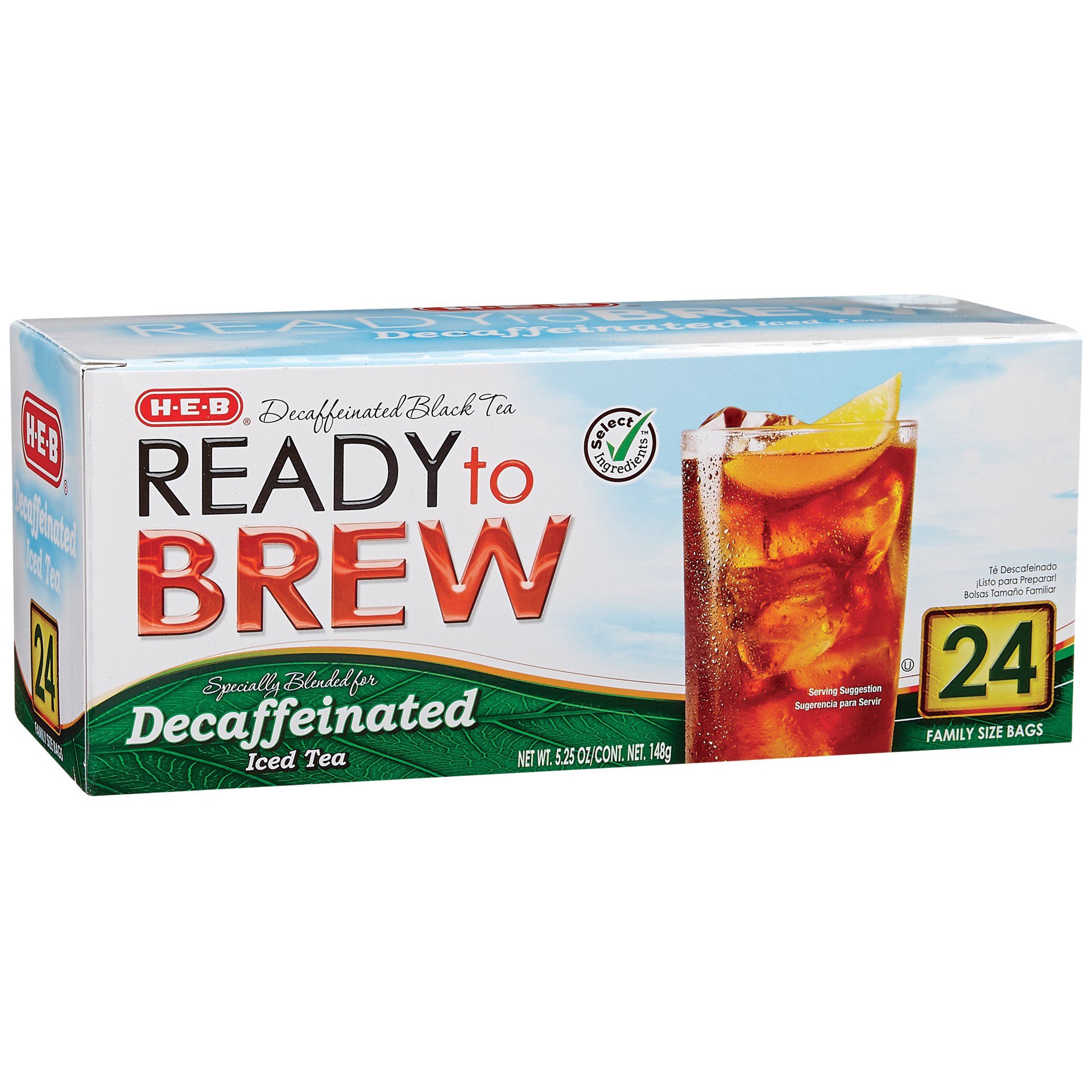 slide 1 of 1, H-E-B Ready to Brew Decaffeinated Iced Tea - Family Size Tea Bags, 24 ct