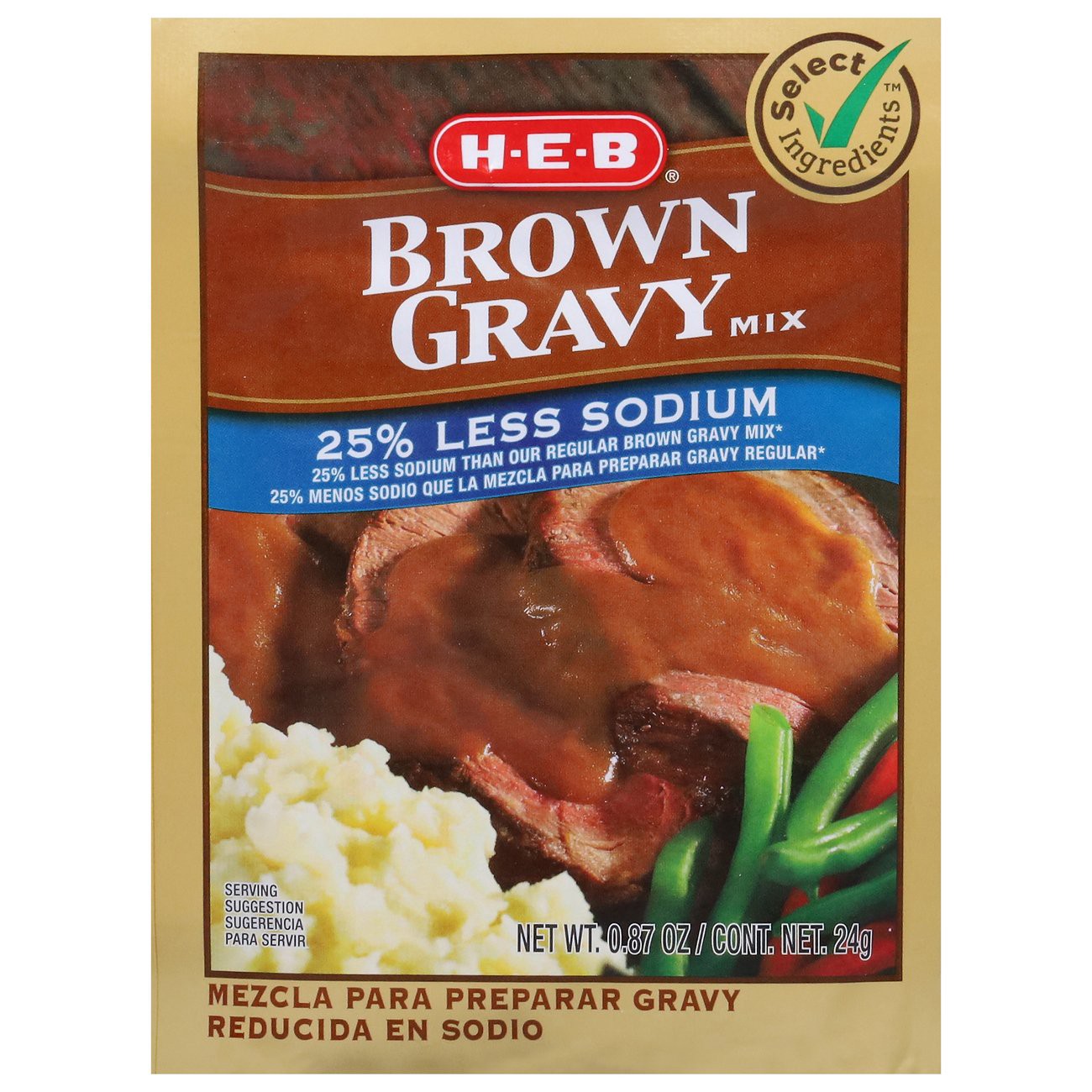 slide 1 of 1, H-E-B 25% Less Sodium Brown Gravy Mix, 0.87 oz