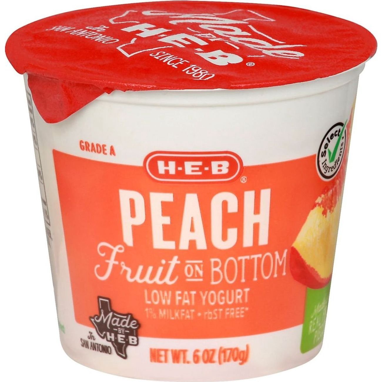 slide 1 of 1, H-E-B Fruit on the Bottom Low-Fat Yogurt - Peach, 6 oz