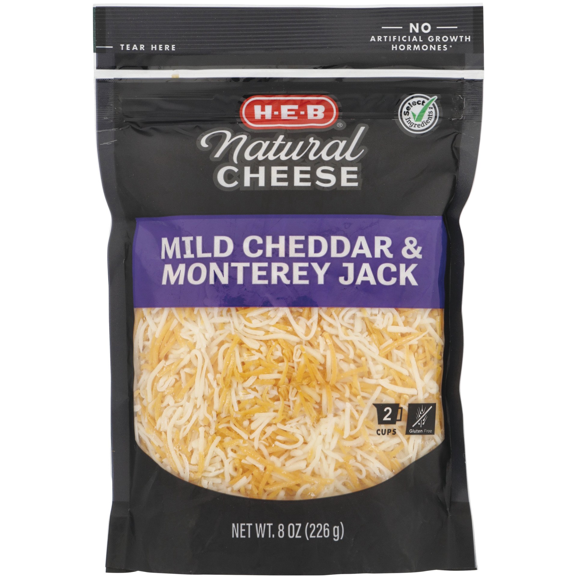 slide 1 of 1, H-E-B Mild Cheddar & Monterey Jack Shredded Cheese, 8 oz
