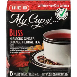 H-E-B My Cup of Bliss Hibiscus Ginger Orange Caffeine Free Herbal Tea, Pyramid Tea Bags