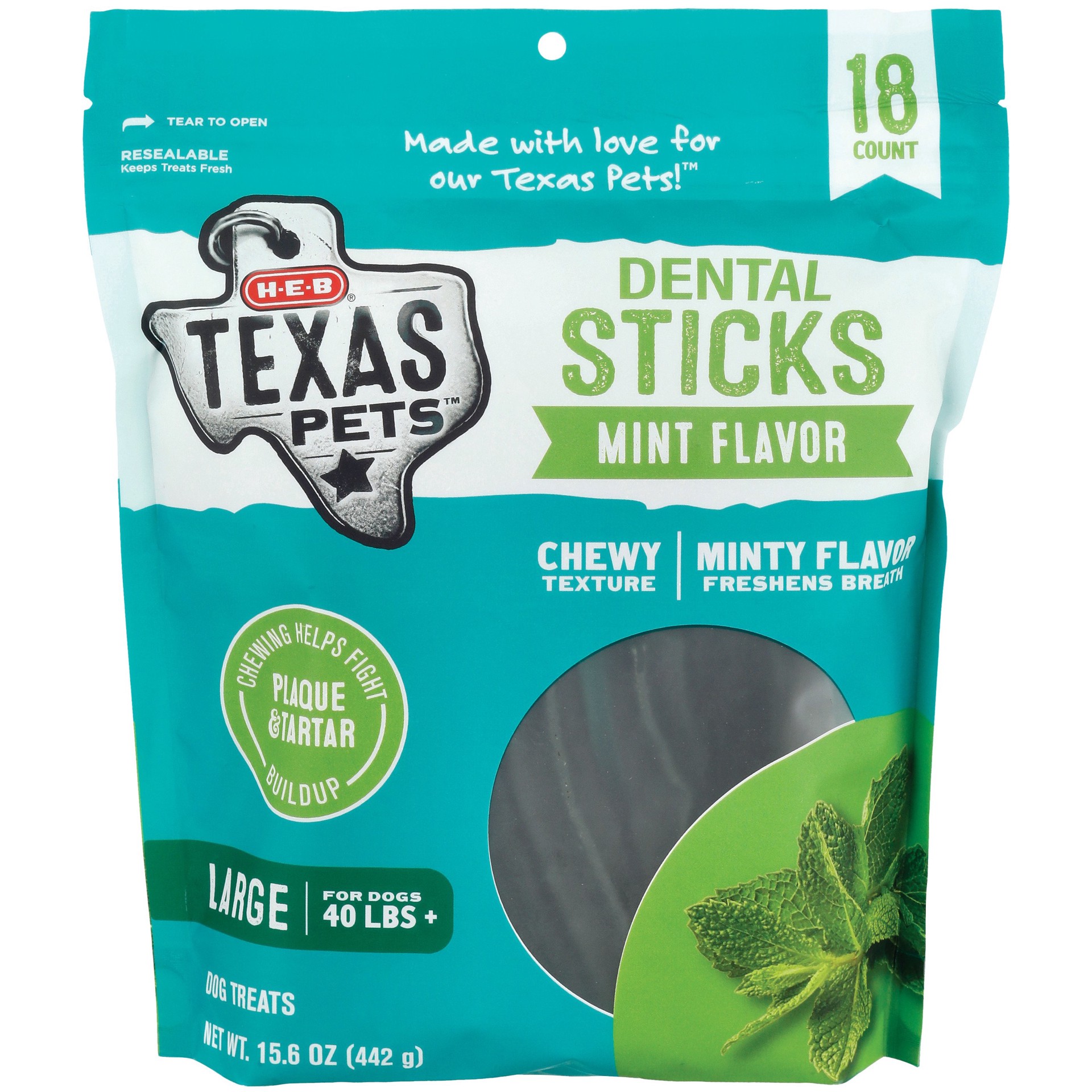 slide 1 of 1, H-E-B Texas Pets Mint-Flavored Dental Sticks - Large Dogs, 18 ct