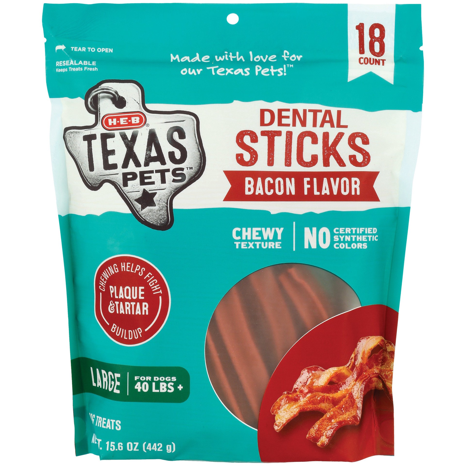 slide 1 of 1, H-E-B Texas Pets Bacon-Flavored Dental Sticks - Large Dogs, 18 ct