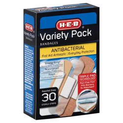 H-E-B Variety Pack Antibacterial Bandages - Assorted Sizes