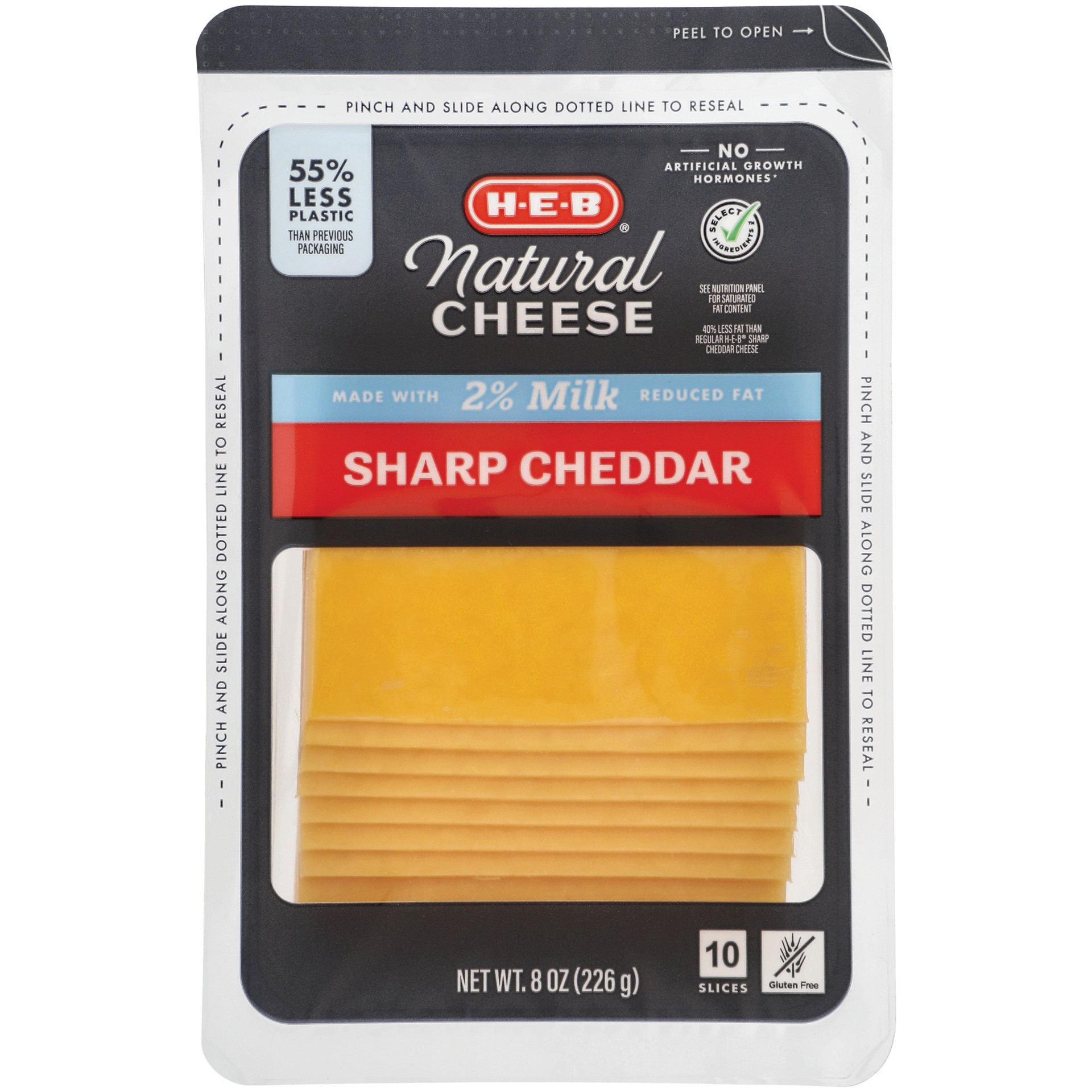 slide 1 of 1, H-E-B Reduced Fat Sharp Cheddar Sliced Cheese, 10 ct