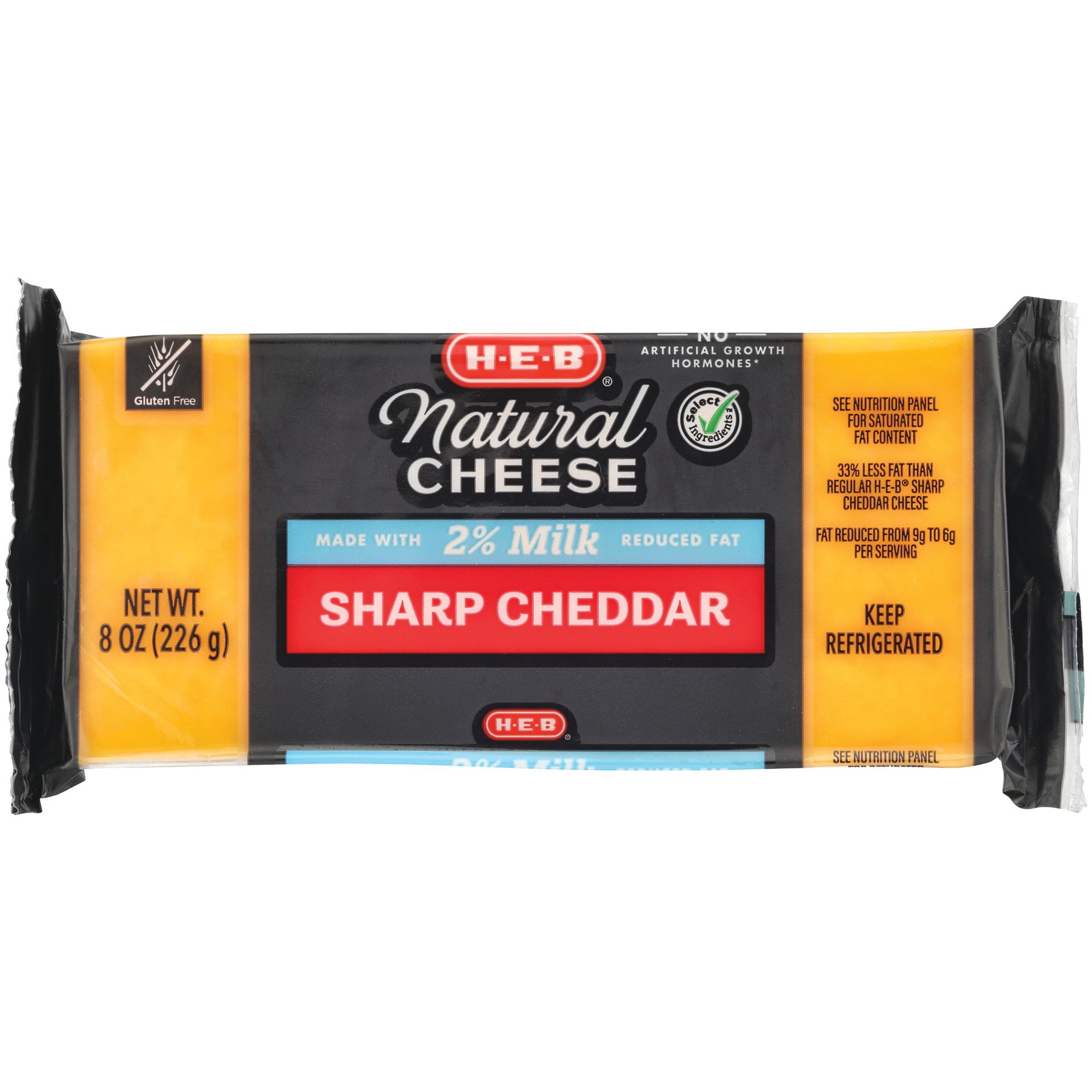 slide 1 of 1, H-E-B Reduced Fat Sharp Cheddar Cheese, 8 oz
