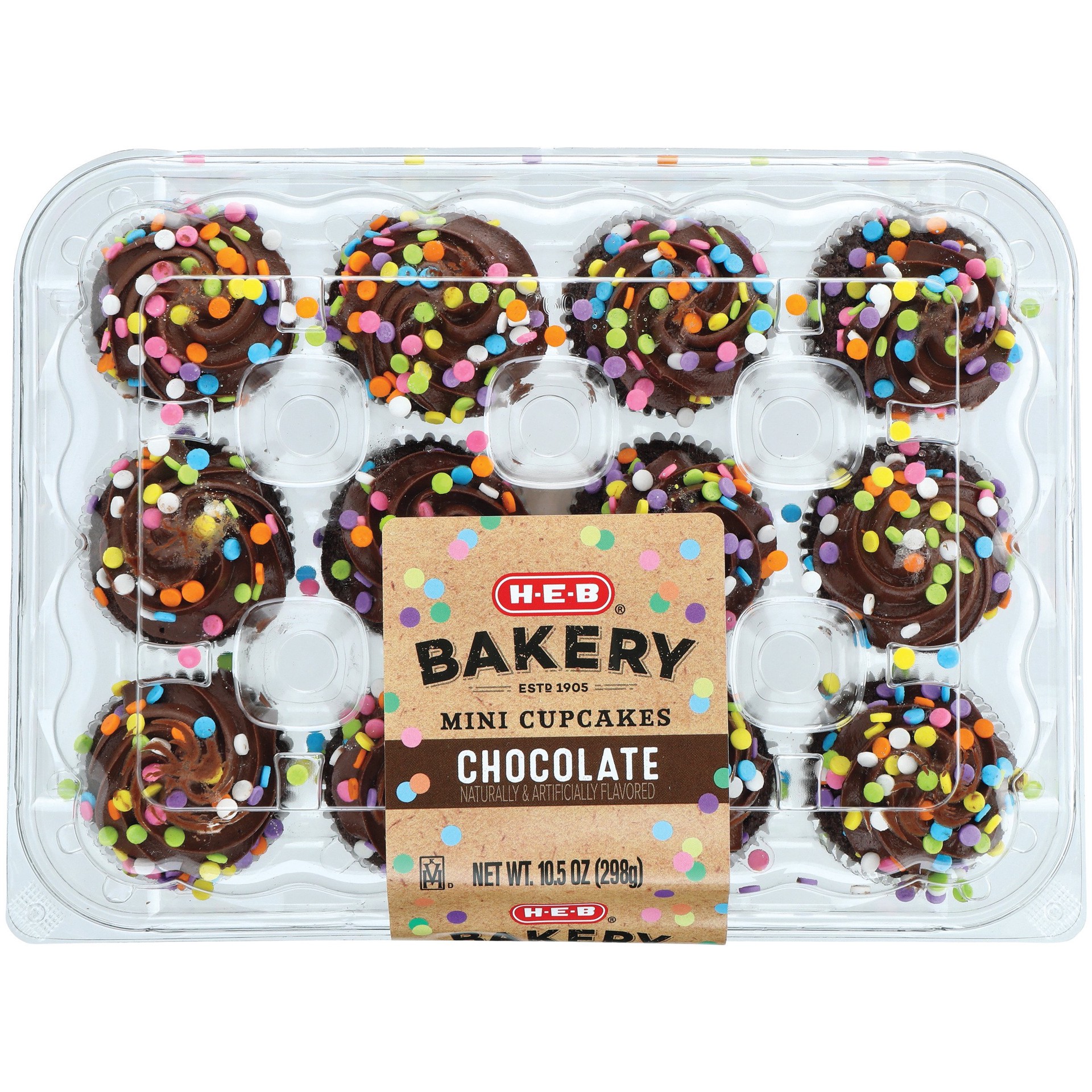 slide 1 of 1, H-E-B Bakery Mini Cupcakes - Chocolate, 12 ct