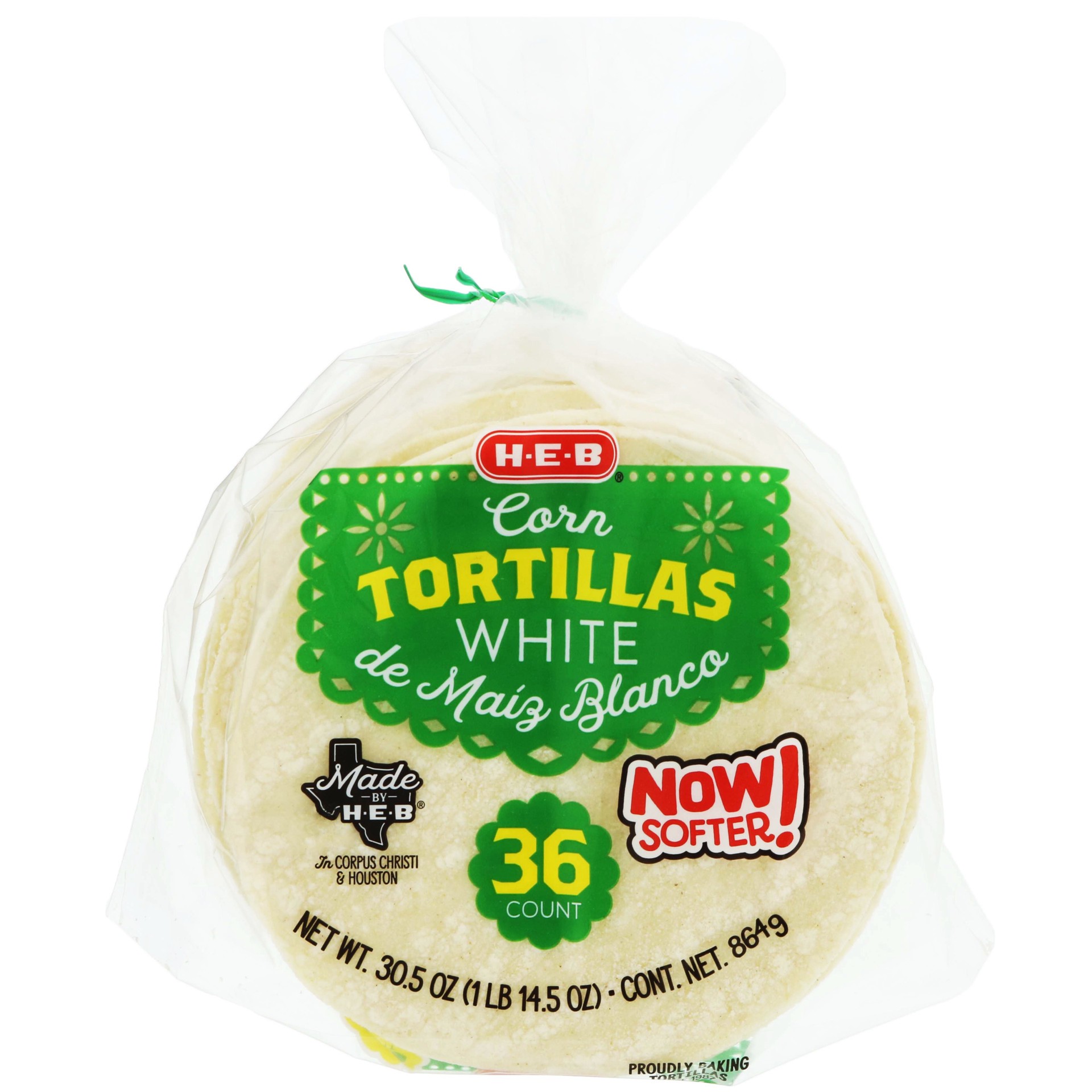 slide 1 of 1, H-E-B White Corn Tortillas, 36 ct