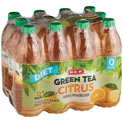 slide 1 of 1, H-E-B Diet Citrus Green Tea, 12 ct; 16.9 oz