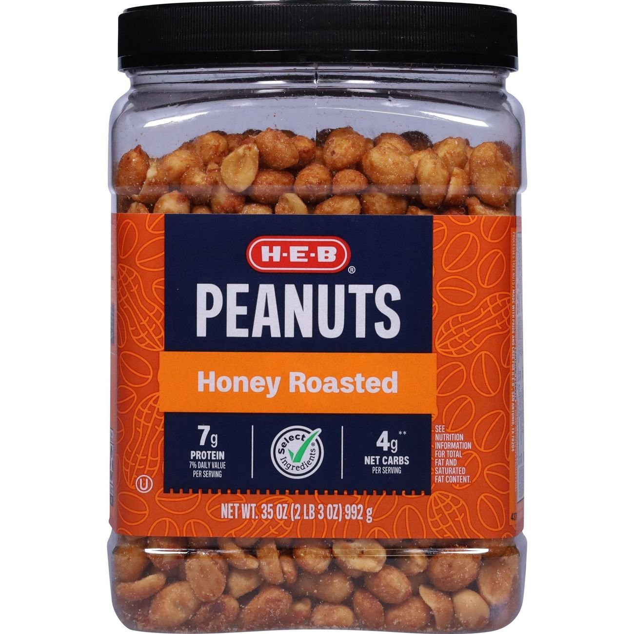 slide 1 of 1, H-E-B Honey Roasted Peanuts, 35 oz