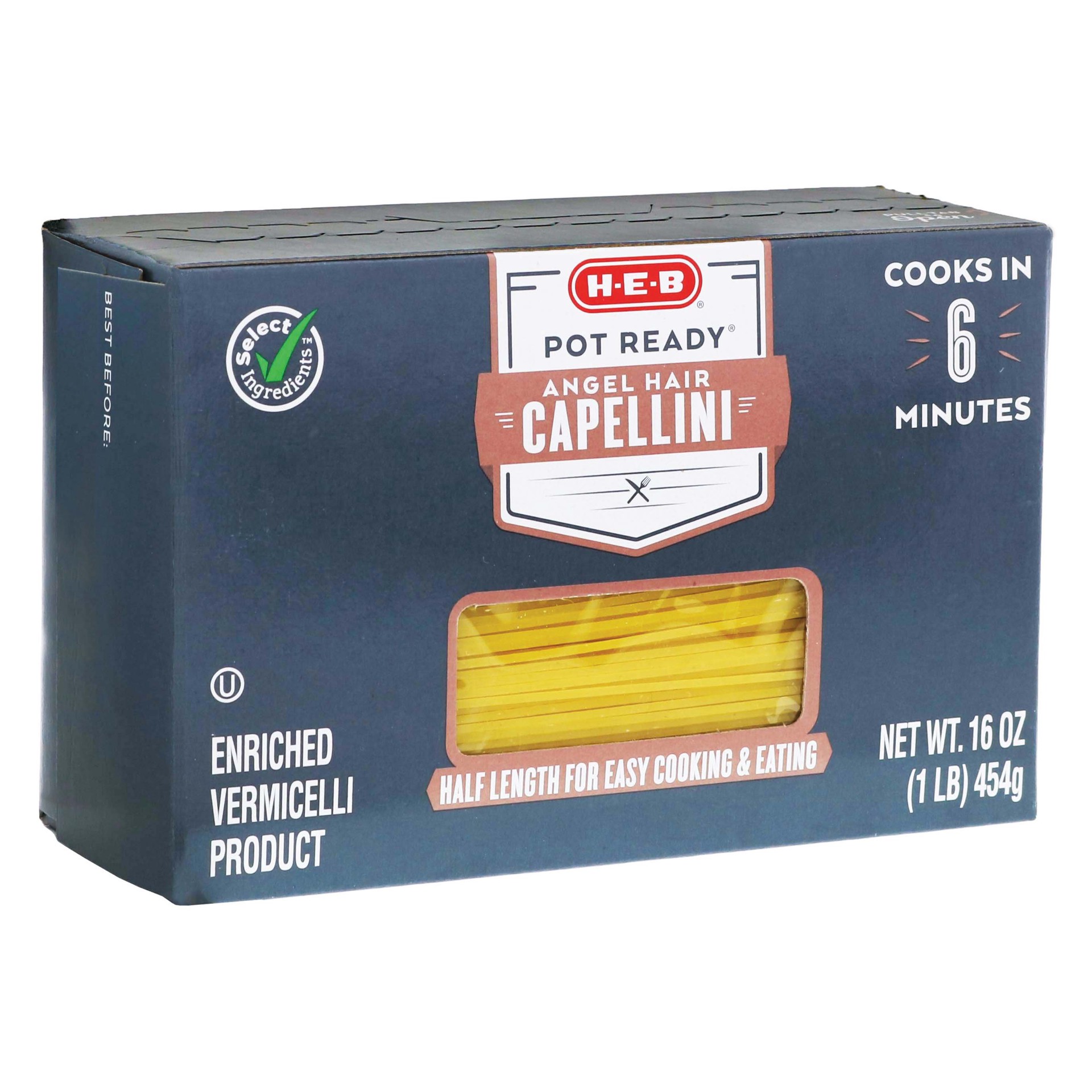 slide 1 of 1, H-E-B Pot Ready Angel Hair Capellini Pasta Noodles, 16 oz