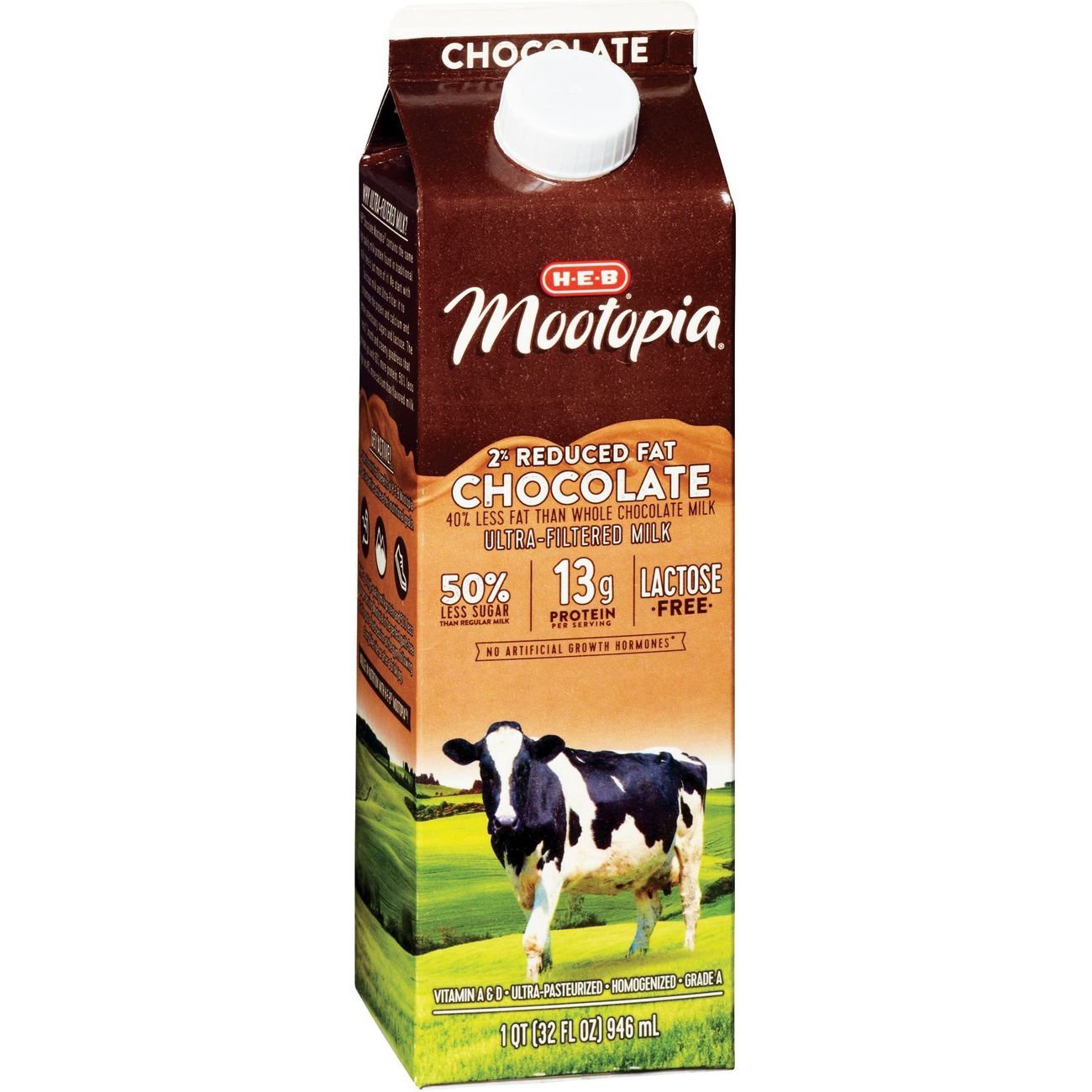 slide 1 of 1, H-E-B Mootopia Lactose-Free 2% Reduced Fat Chocolate Milk, 1 qt