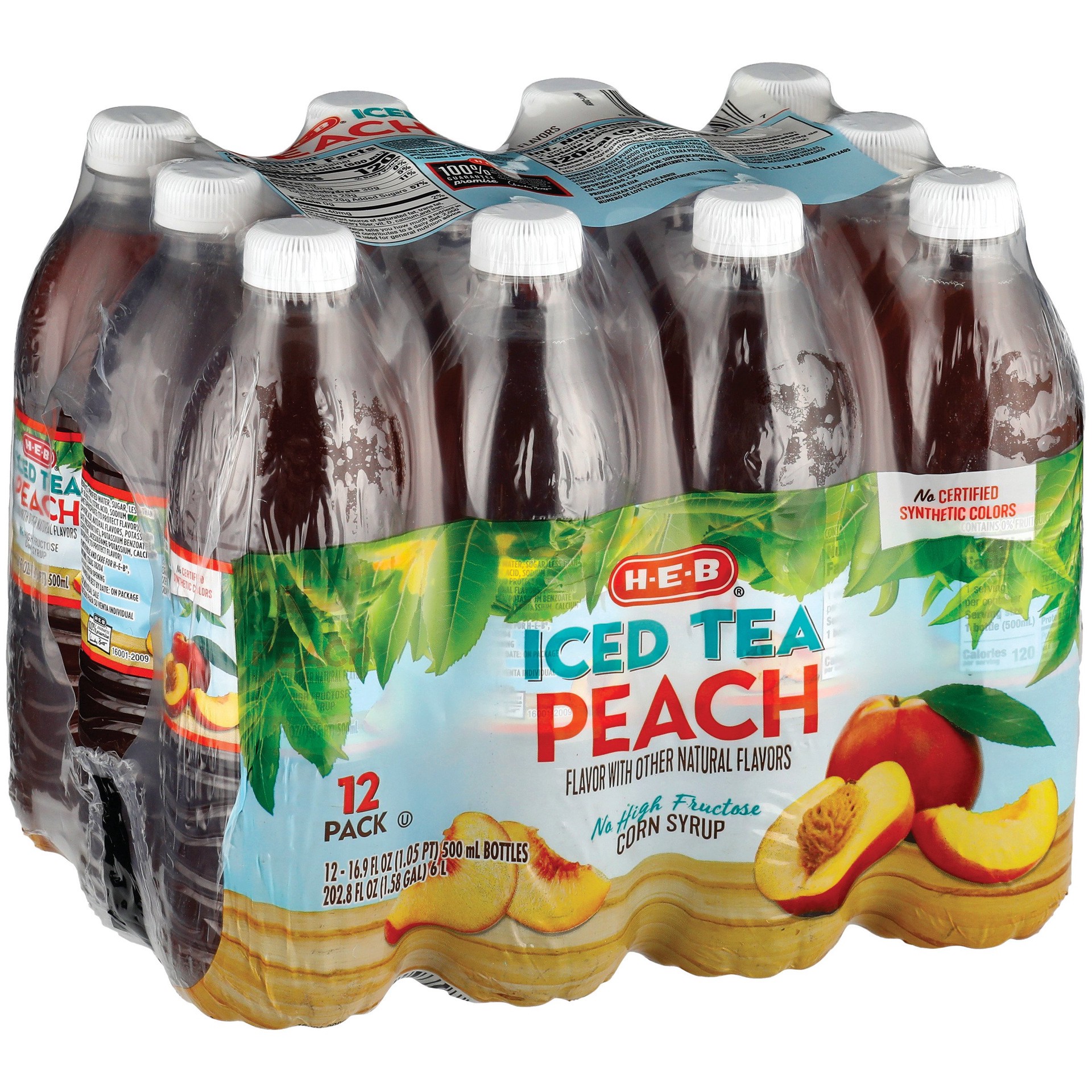slide 1 of 1, H-E-B Peach Iced Tea 12 pk Bottles, 16.9 oz