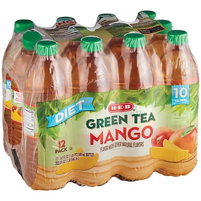slide 1 of 1, H-E-B Mango Diet Green Tea, 12 ct; 16.9 oz
