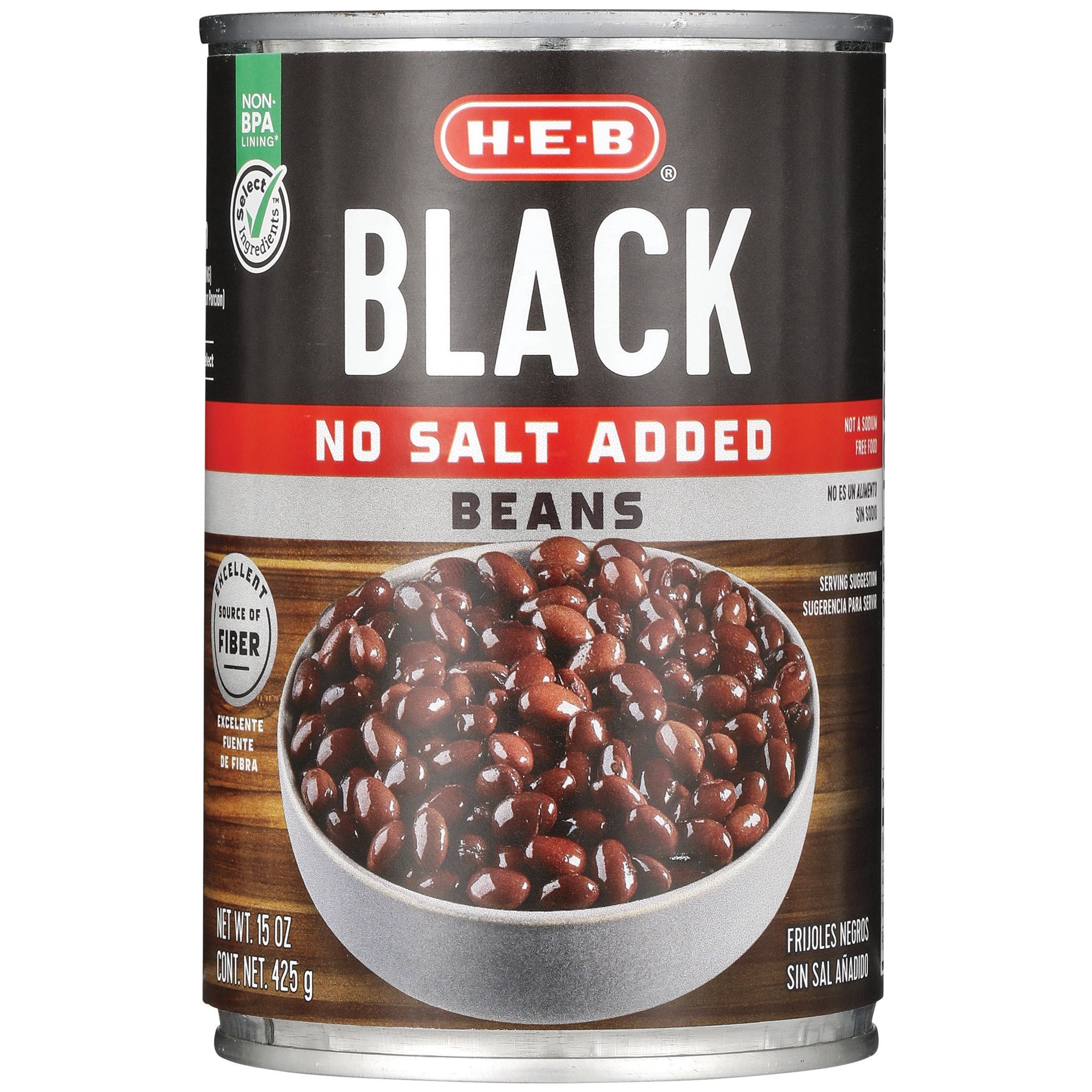 slide 1 of 1, H-E-B No Salt Added Black Beans, 15 oz