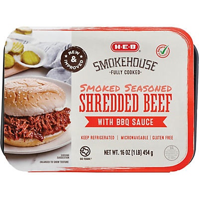 slide 1 of 1, H-E-B Fully Cooked Shredded BBQ Beef, 16 oz