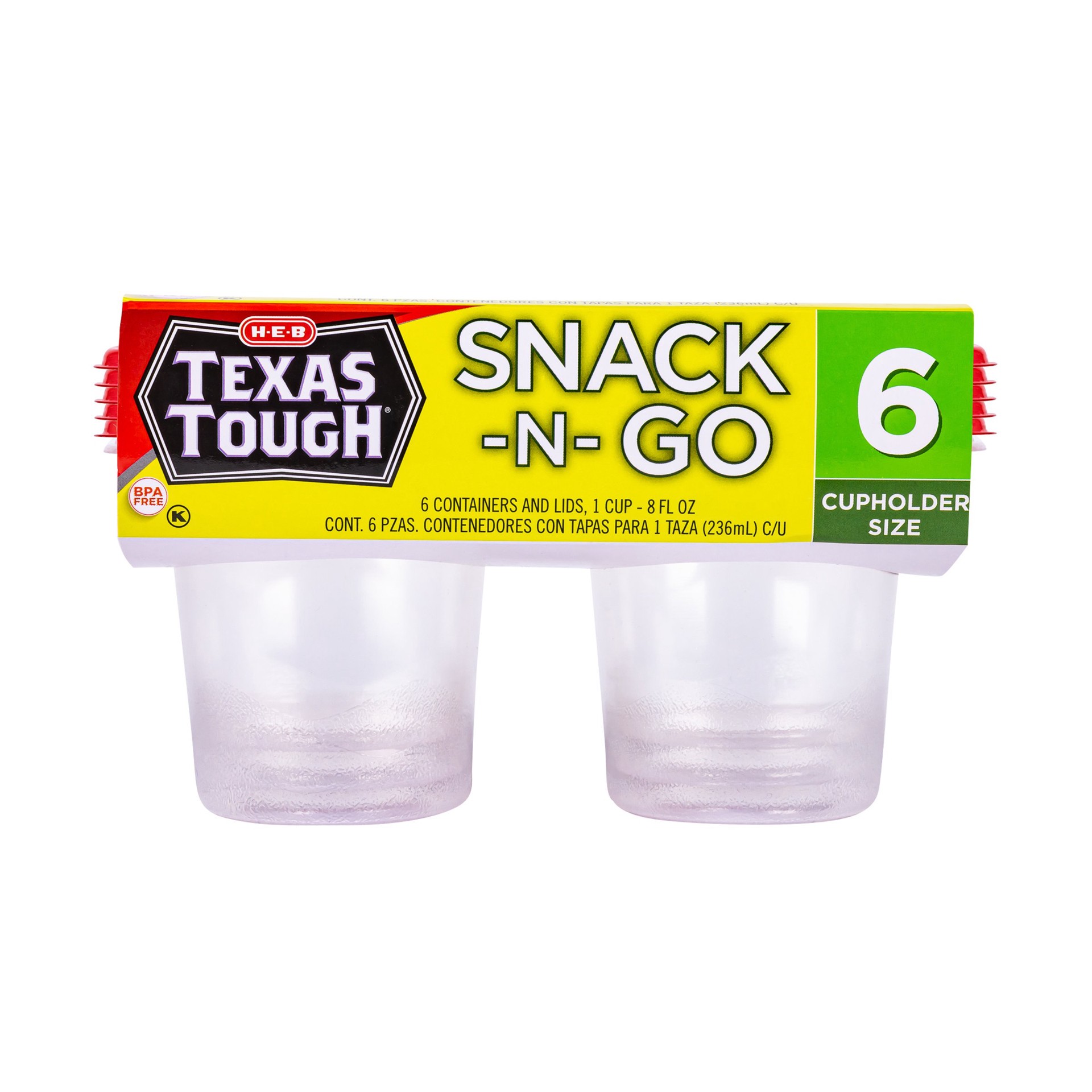 slide 1 of 1, H-E-B Texas Tough Snack-N-Go Food Storage Containers & Lids, 6 pk, 8 oz